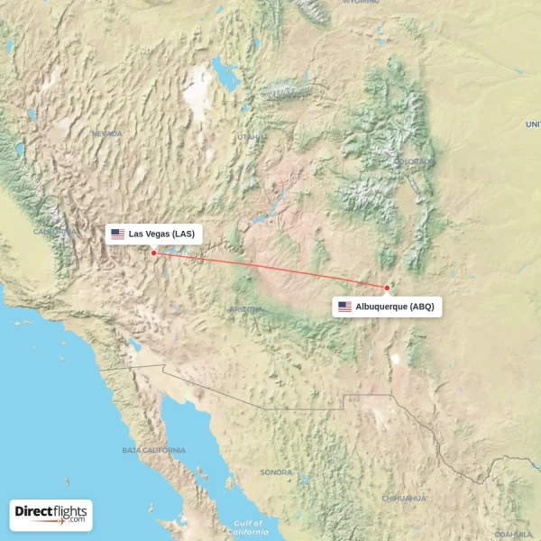 Las Vegas - Albuquerque direct flight map