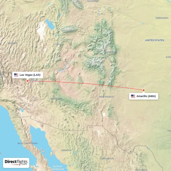 Las Vegas - Amarillo direct flight map