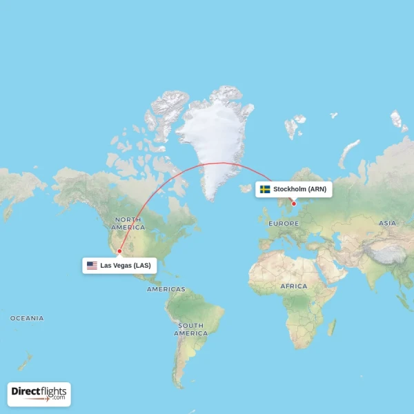 Las Vegas - Stockholm direct flight map
