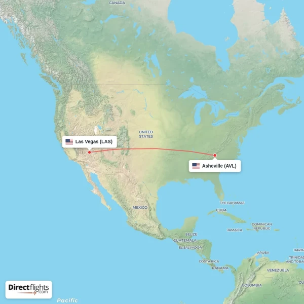 Las Vegas - Asheville direct flight map