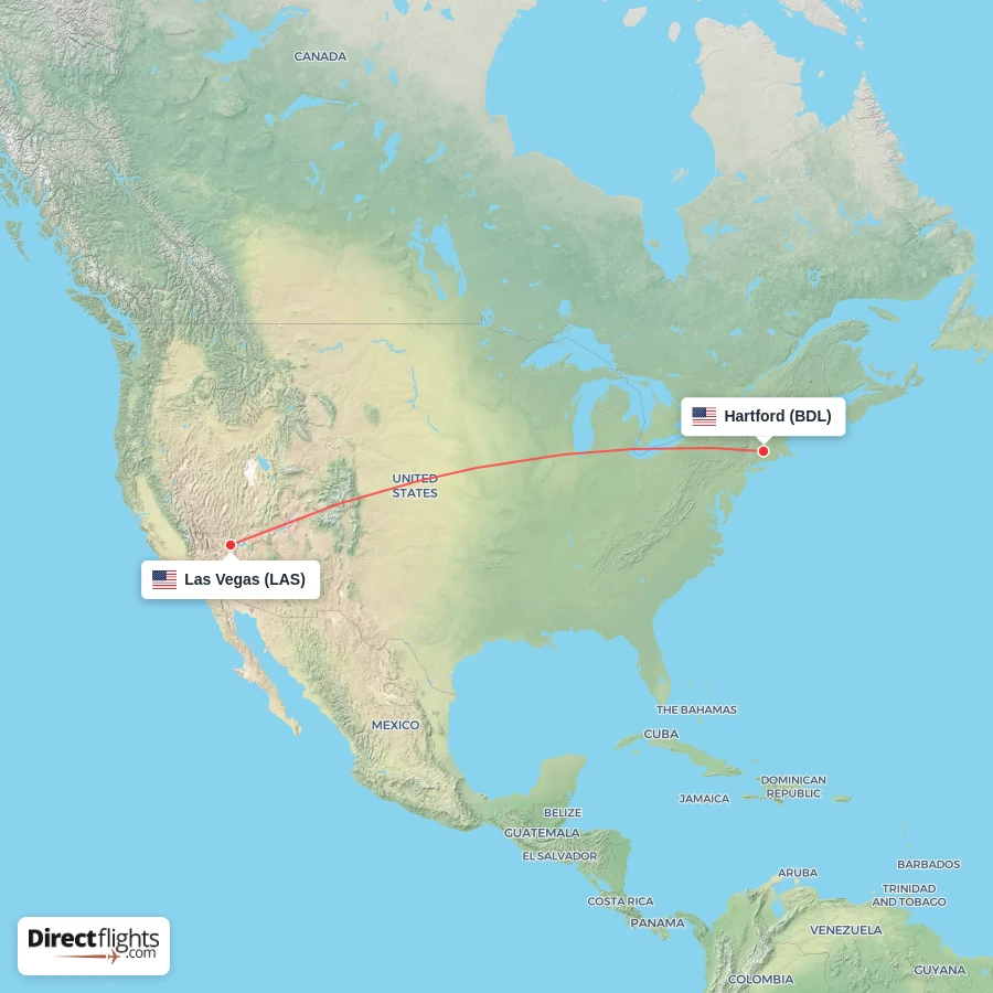 LAS - BDL route map