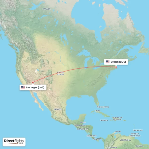 Las Vegas - Boston direct flight map