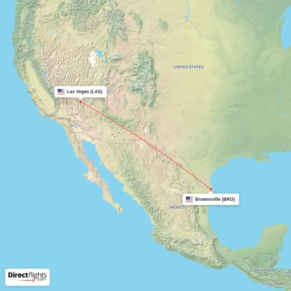 Las Vegas - Brownsville direct flight map