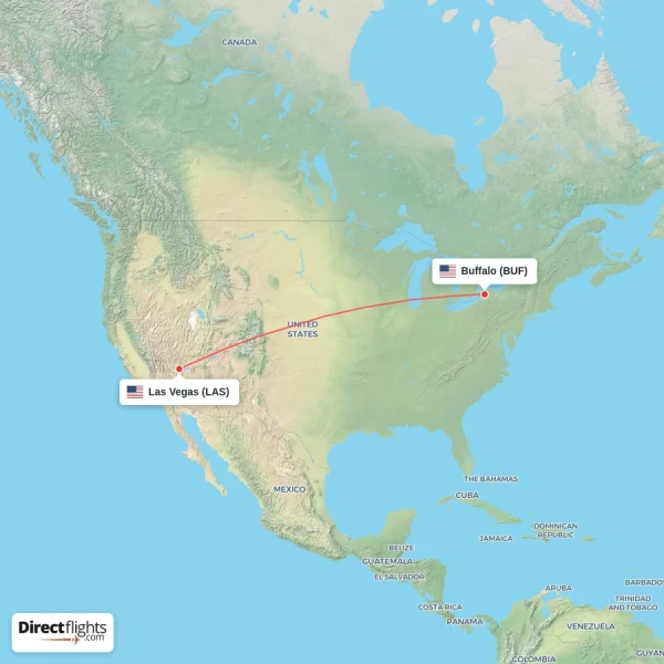 Las Vegas - Buffalo direct flight map