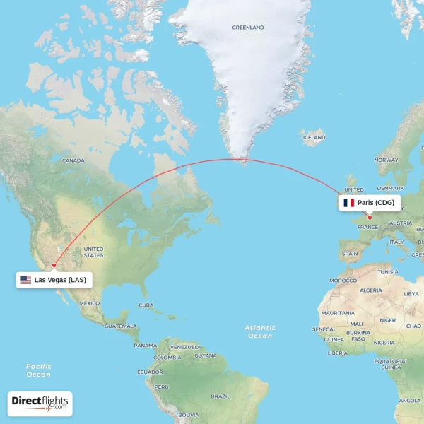 Las Vegas - Paris direct flight map