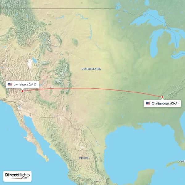 Las Vegas - Chattanooga direct flight map