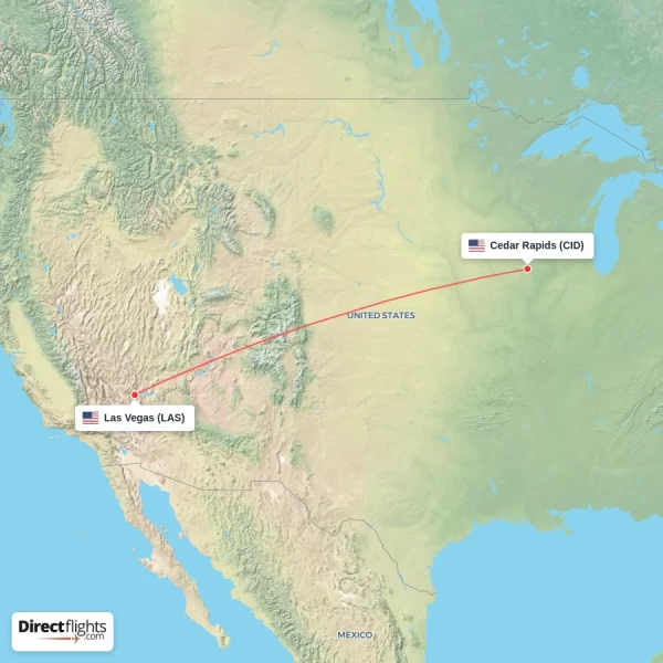 Las Vegas - Cedar Rapids direct flight map