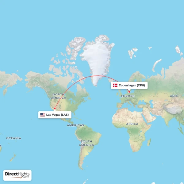 Las Vegas - Copenhagen direct flight map
