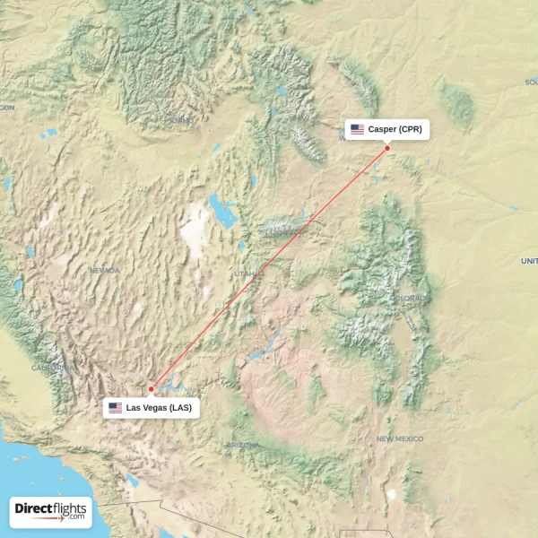 Las Vegas - Casper direct flight map