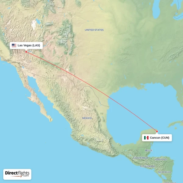 Las Vegas - Cancun direct flight map
