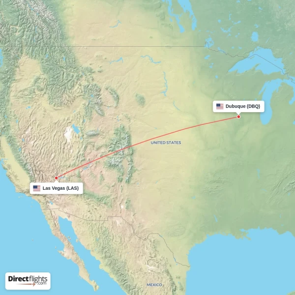 Las Vegas - Dubuque direct flight map
