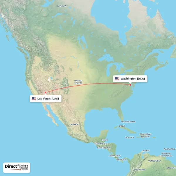 Las Vegas - Washington direct flight map