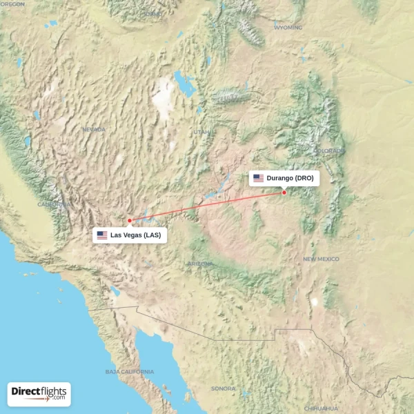 Las Vegas - Durango direct flight map