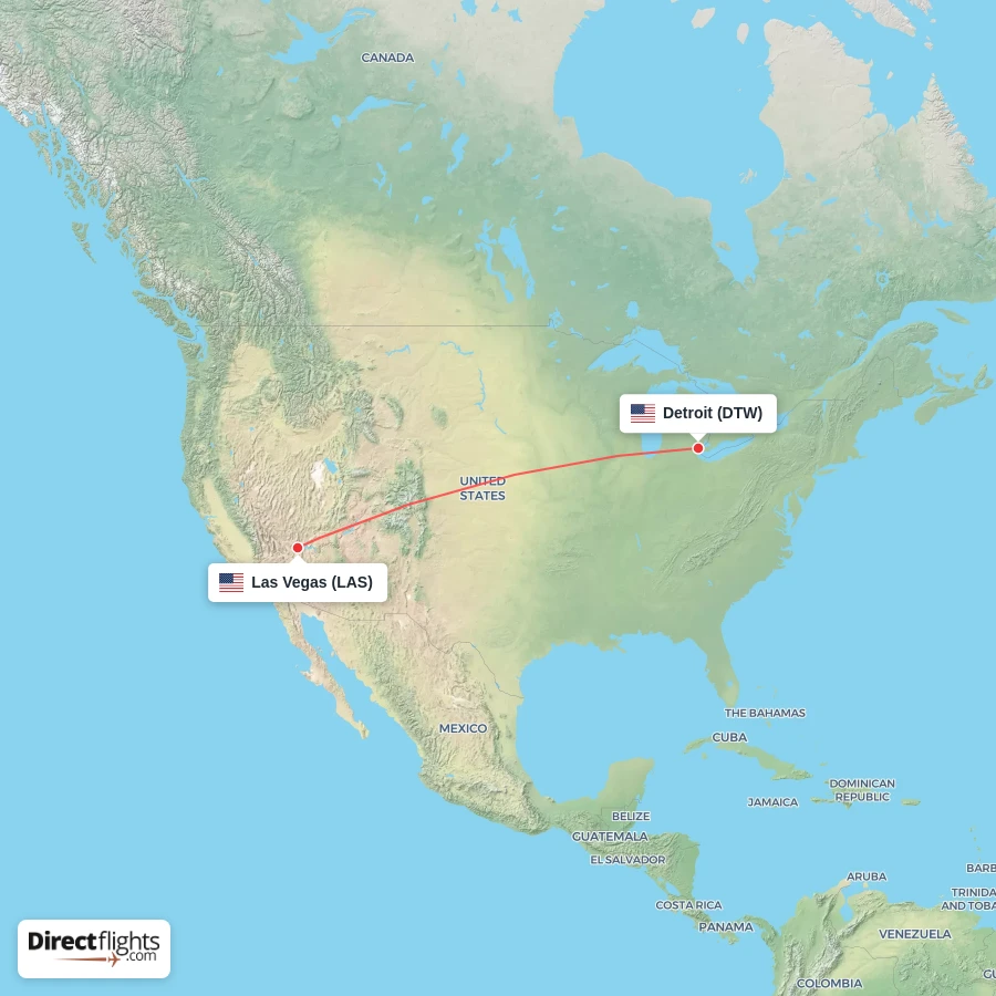 LAS - DTW route map