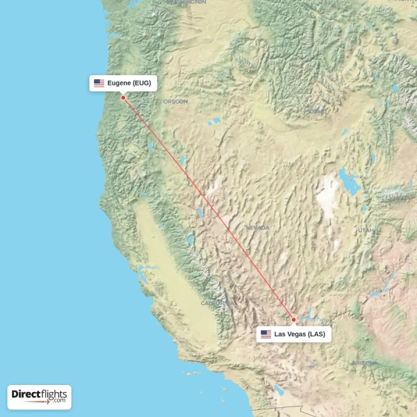 Las Vegas - Eugene direct flight map