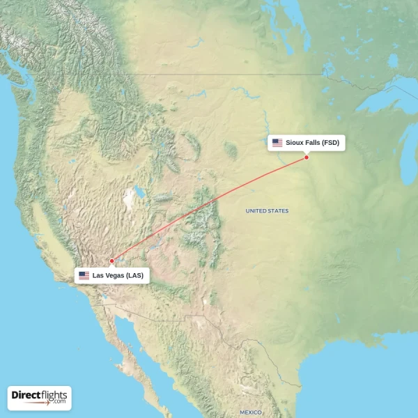 Las Vegas - Sioux Falls direct flight map