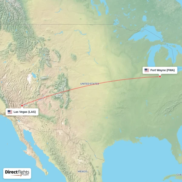 Las Vegas - Fort Wayne direct flight map