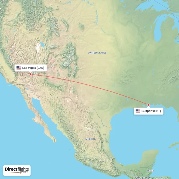 Las Vegas - Gulfport direct flight map