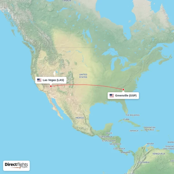 Las Vegas - Greenville direct flight map