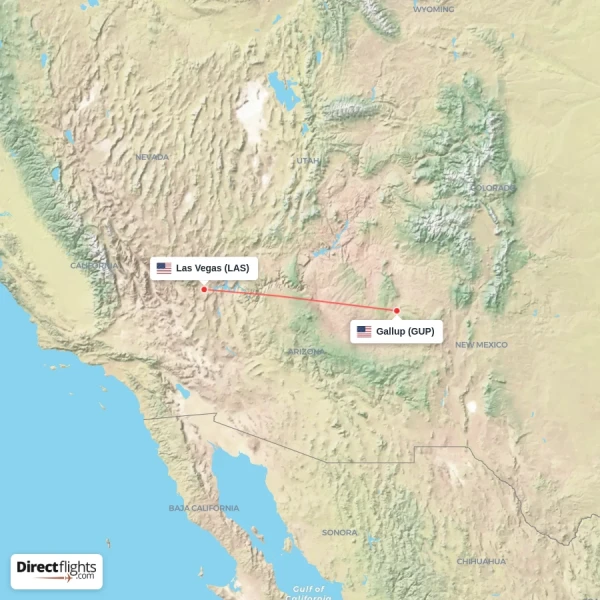 Las Vegas - Gallup direct flight map
