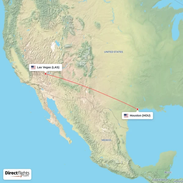 Las Vegas - Houston direct flight map