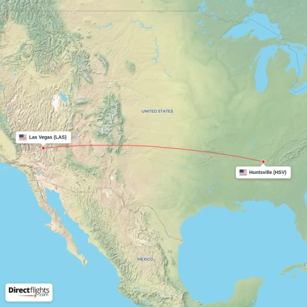 Las Vegas - Huntsville direct flight map