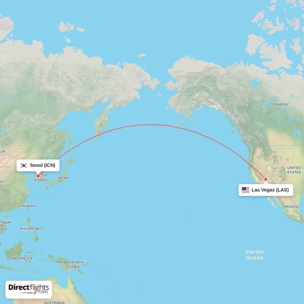 Las Vegas - Seoul direct flight map