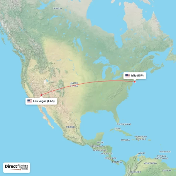 Las Vegas - Islip direct flight map
