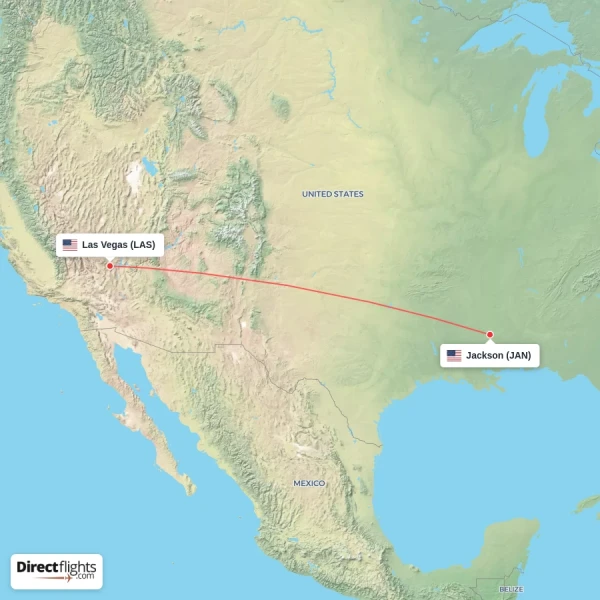 Las Vegas - Jackson direct flight map