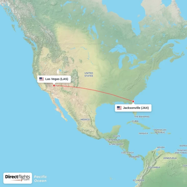 Las Vegas - Jacksonville direct flight map