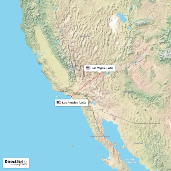 Las Vegas - Los Angeles direct flight map
