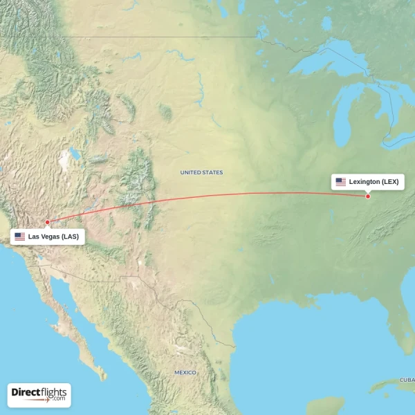 Las Vegas - Lexington direct flight map