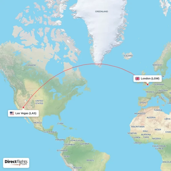Las Vegas - London direct flight map