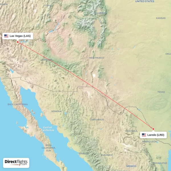 Las Vegas - Laredo direct flight map