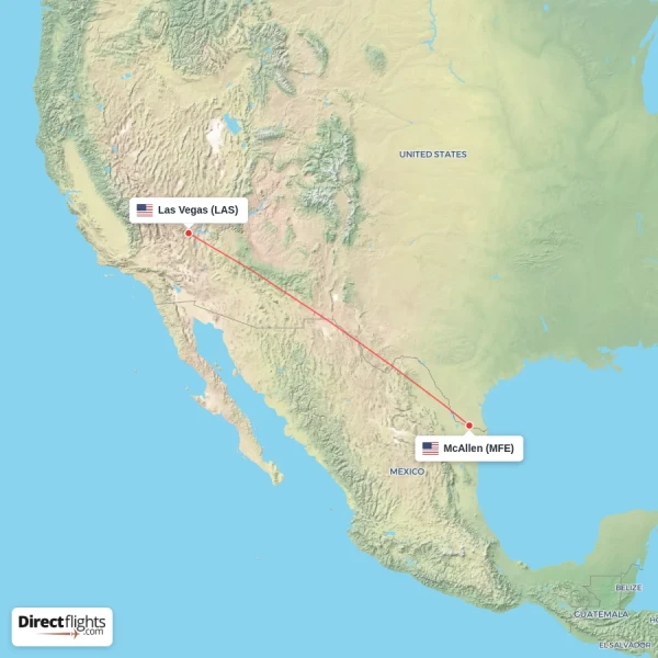 Las Vegas - McAllen direct flight map