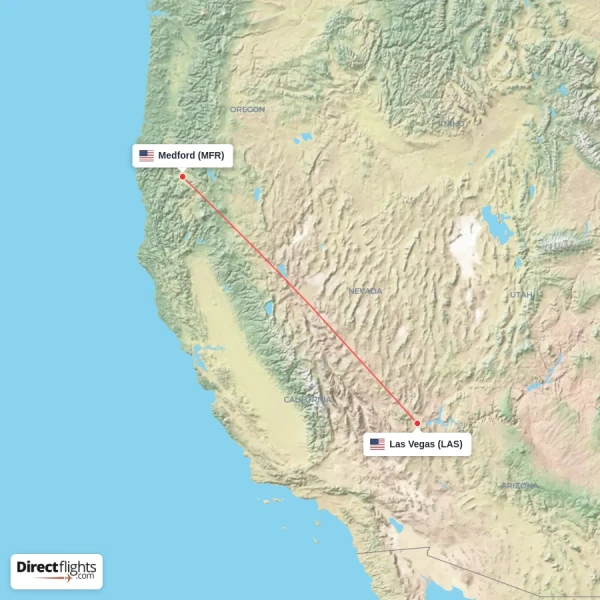 Las Vegas - Medford direct flight map