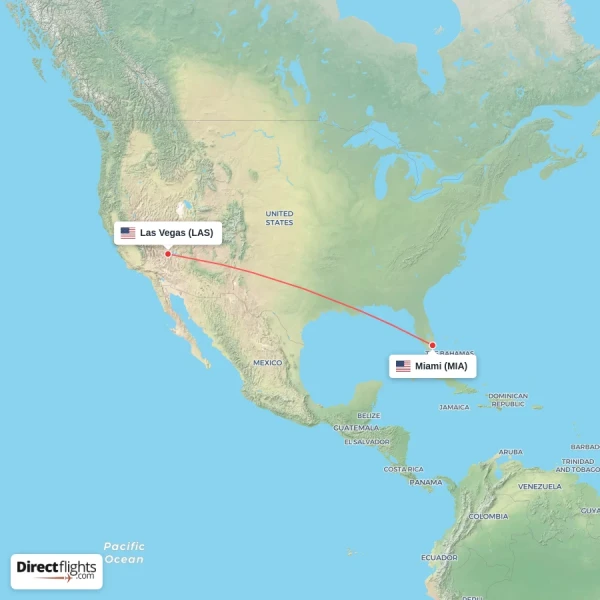 Las Vegas - Miami direct flight map