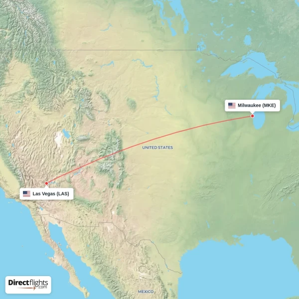 Las Vegas - Milwaukee direct flight map