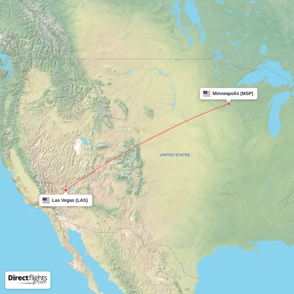 Las Vegas - Minneapolis direct flight map