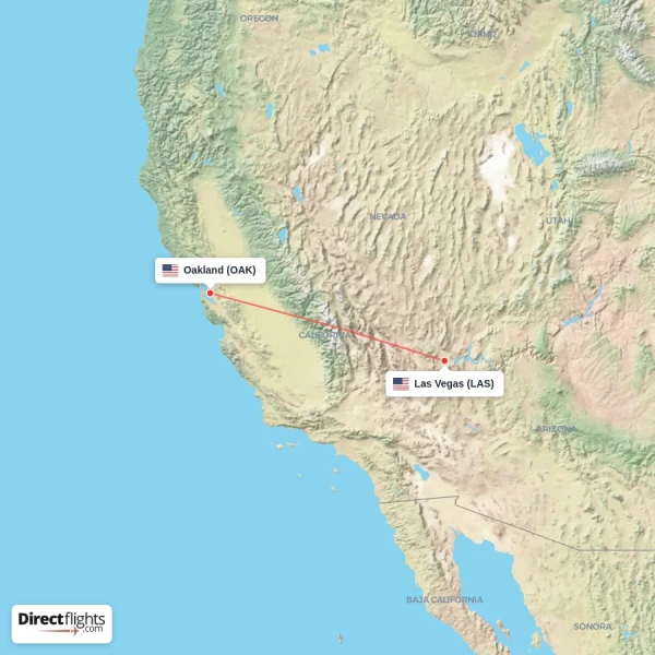 Las Vegas - Oakland direct flight map
