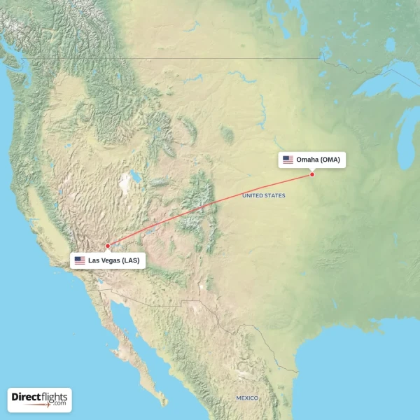 Las Vegas - Omaha direct flight map