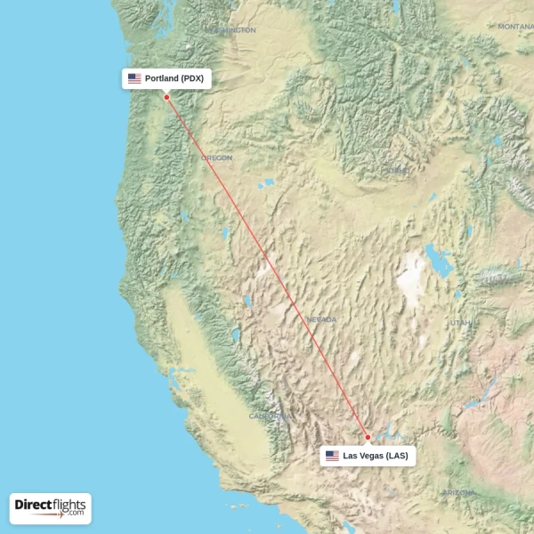 Las Vegas - Portland direct flight map