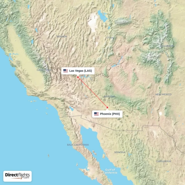 Las Vegas - Phoenix direct flight map