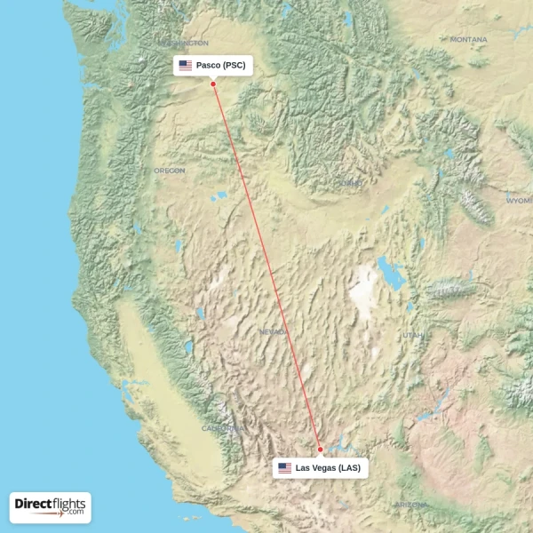 Las Vegas - Pasco direct flight map