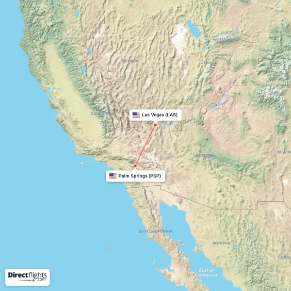 Las Vegas - Palm Springs direct flight map