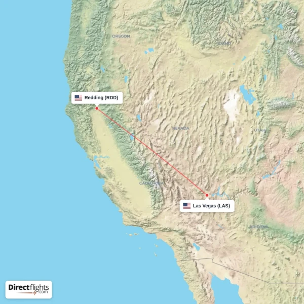 Las Vegas - Redding direct flight map