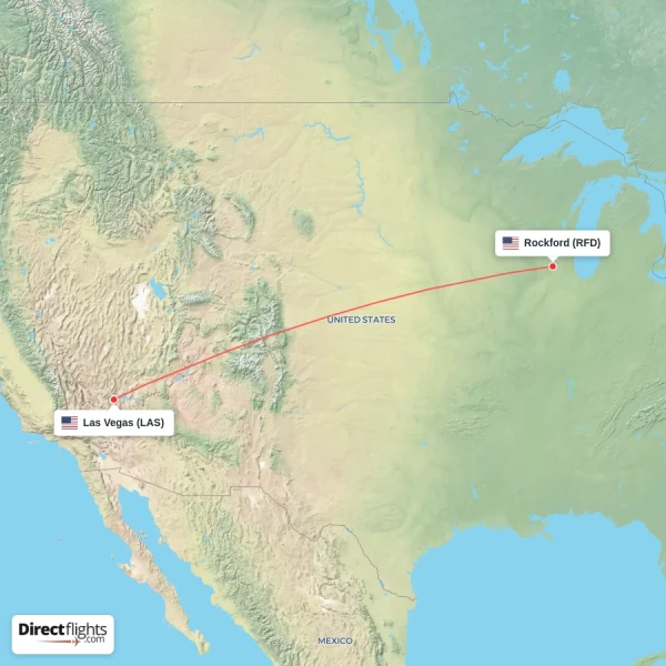 Las Vegas - Rockford direct flight map
