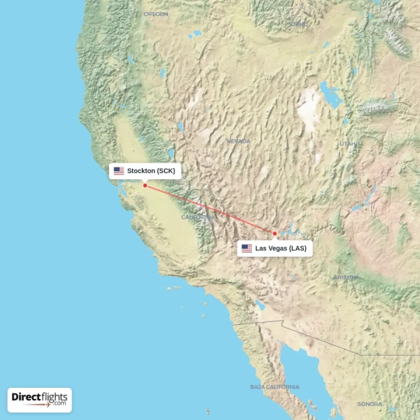 Las Vegas - Stockton direct flight map
