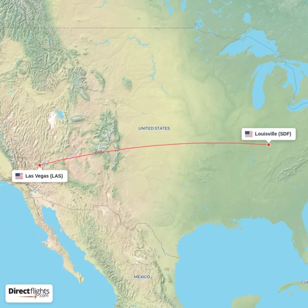 Las Vegas - Louisville direct flight map