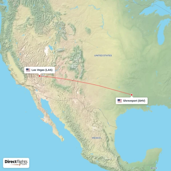 Las Vegas - Shreveport direct flight map